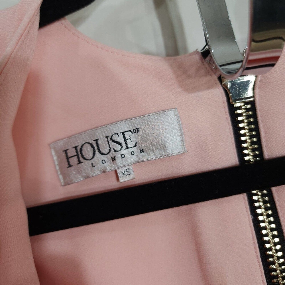 House of CB Womens Dress Dominique Baby Pink Full Zip Deep V Neck Bodycon Sz XS - Picture 7 of 12
